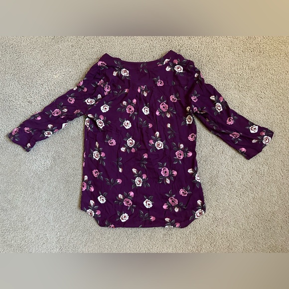 Monday Fun Pleated Floral Flowy 3/4 Sleeve Boho Blouse Top Purple Size XS - Picture 9 of 10